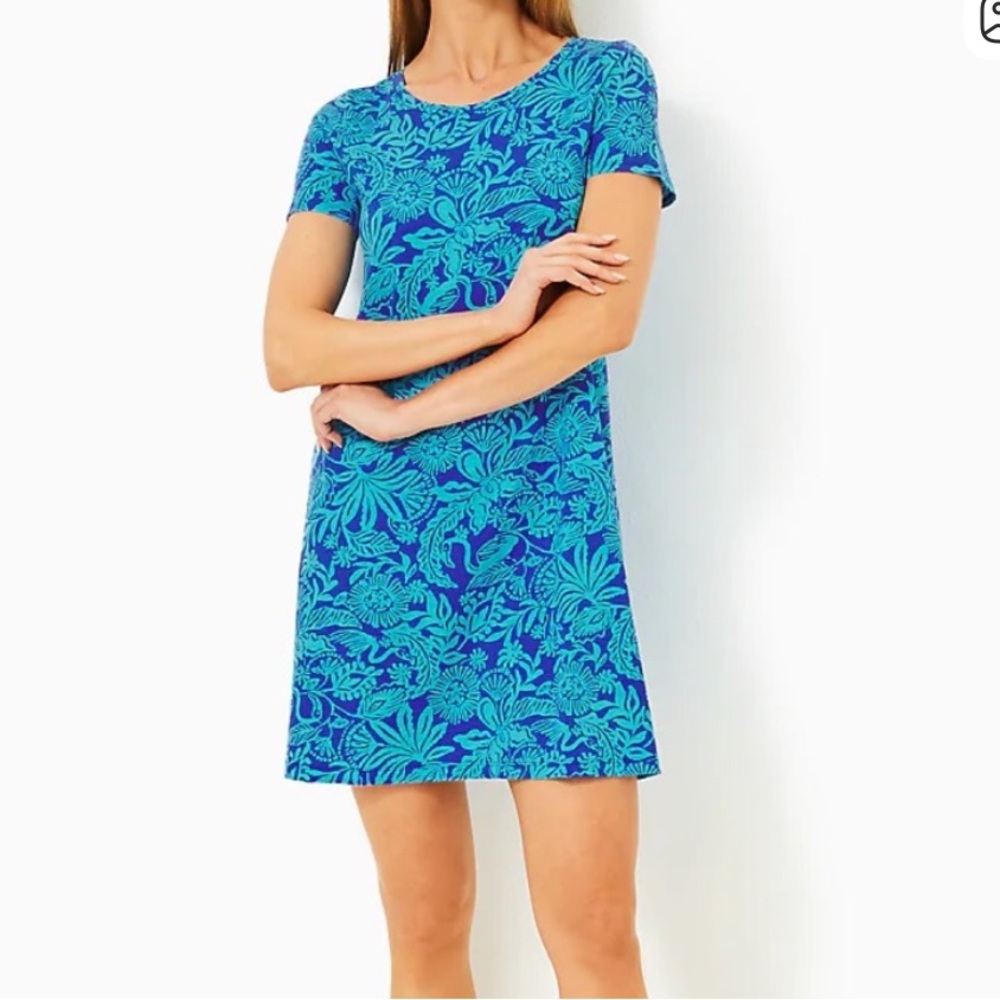 Lilly Pulitzer Cody Jungle Oasis T Shirt Dress  Blue Tropical Boho Coas S